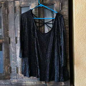 Black Sparkle 3/4 Sleeve Dressy Top Jennifer Lopez Worn Once Size 2x
